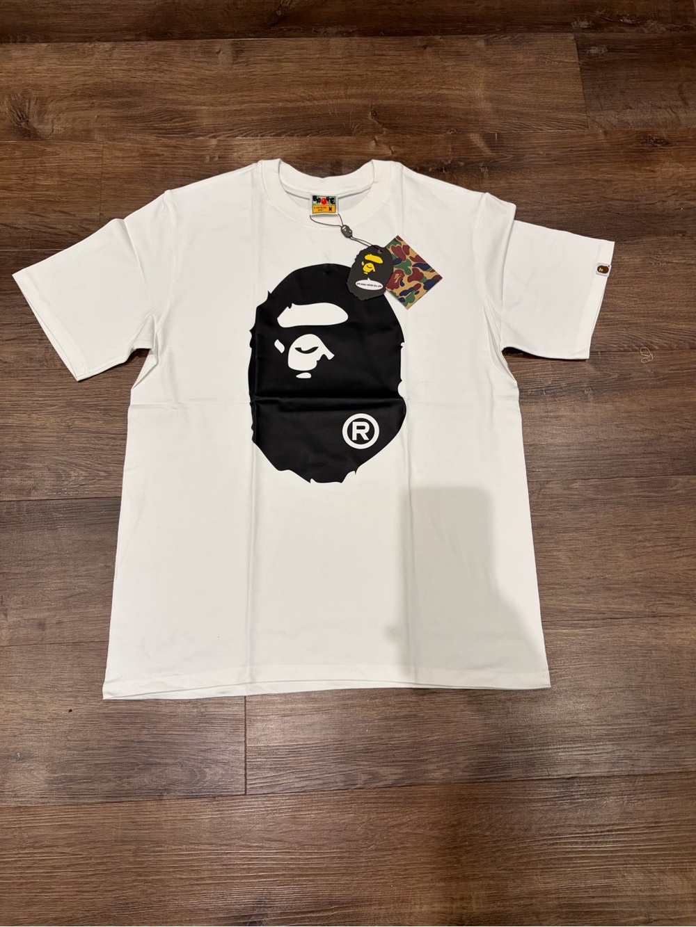 Bape White Short Sleeve T-Shirt with Black Ape Head Graphic
